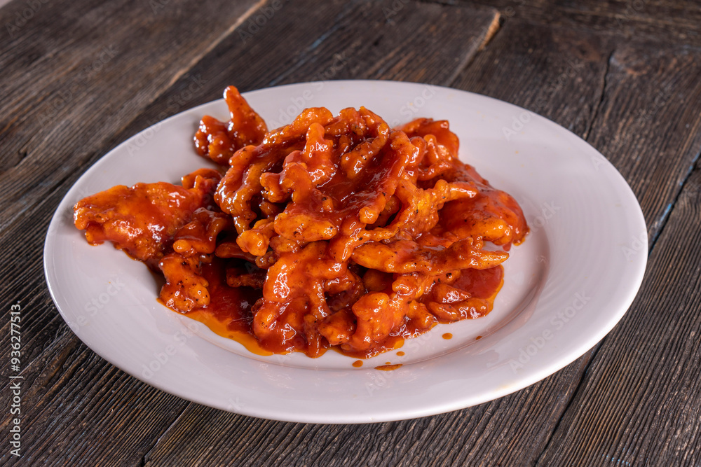 Sweet and Sour Chicken on wood table. Chinese food. Sweet and Sour Chicken on wood table. Chinese food.