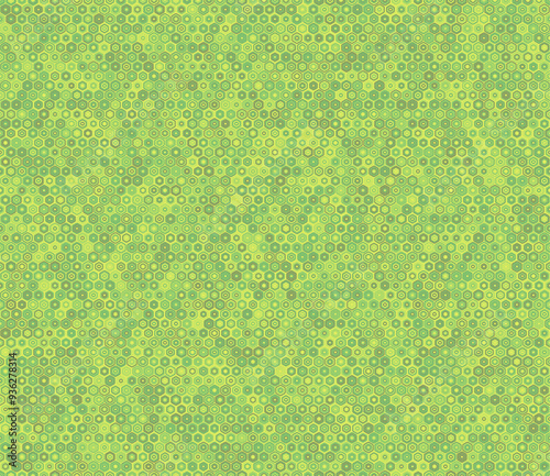 Seamless hexagon pattern. Bold stacked rounded hexagons mosaic cells. Small hexagon geometric shapes. Multiple tones color palette. Seamless pattern. Tileable vector illustration.