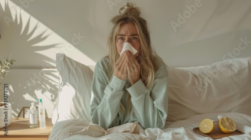 The sick woman in bed photo