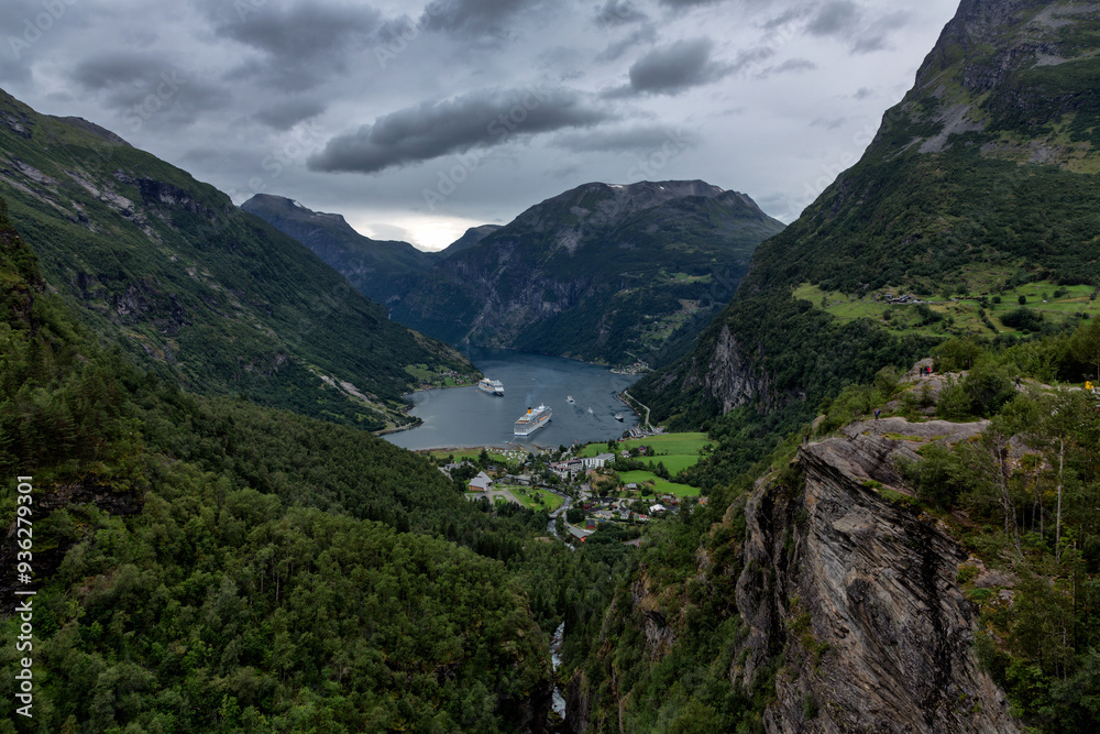 View of the Geirangerfjord, a fjord in Norway. View of the Geirangerfjord, a fjord in Norway.