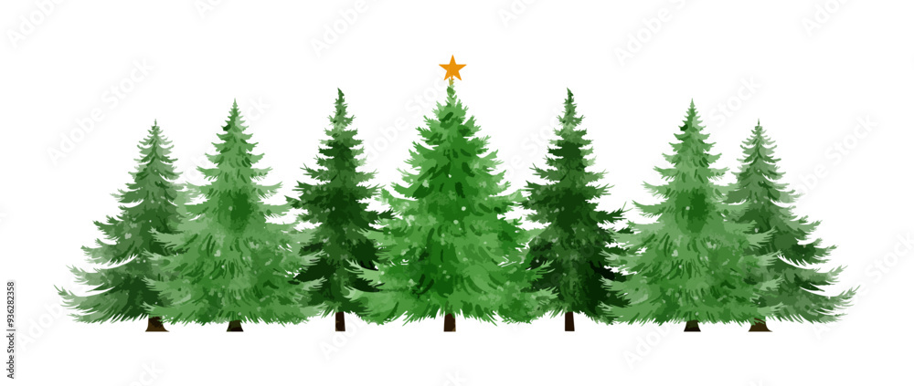 Obraz premium Christmas tree watercolor isolated on white background, Set of greenery Christmas pine tree watercolor vector illustration