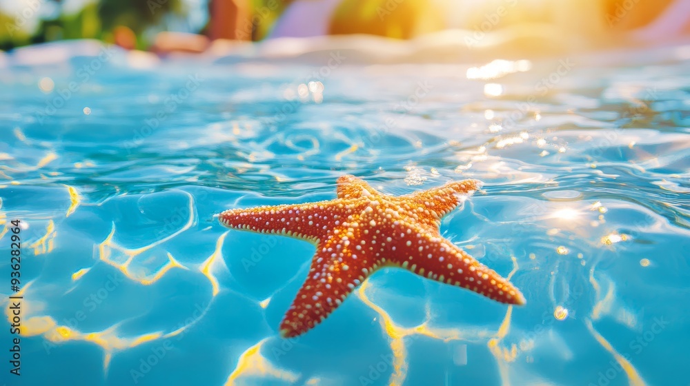 Starfish on the summer beach in sea water. Summer background. Summer time. - Starfish on the summer beach in sea water. Summer background. Summer time. -