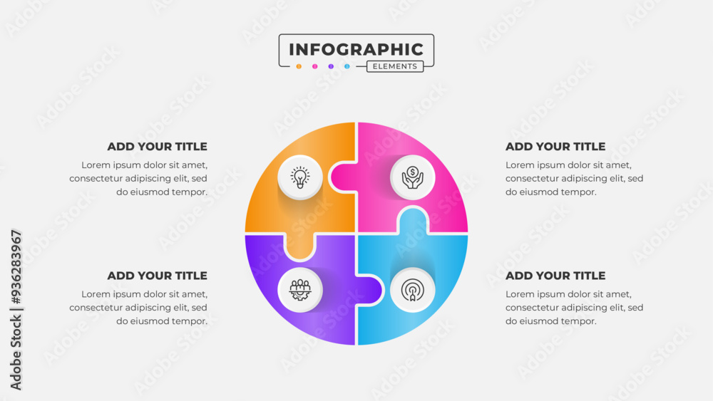 Vector puzzle infographic design template with 4 steps or options Vector puzzle infographic design template with 4 steps or options