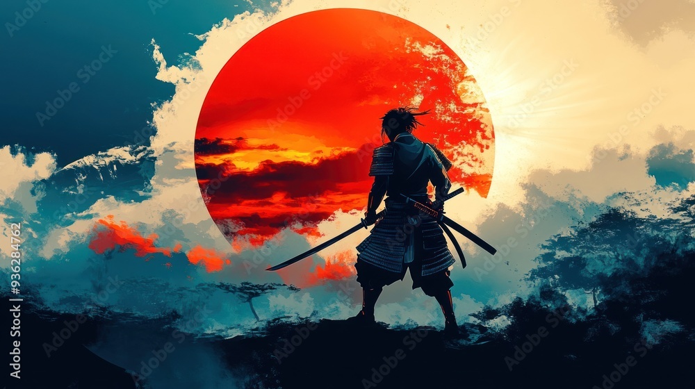 Naklejka premium Samurai Facing the Rising Sun