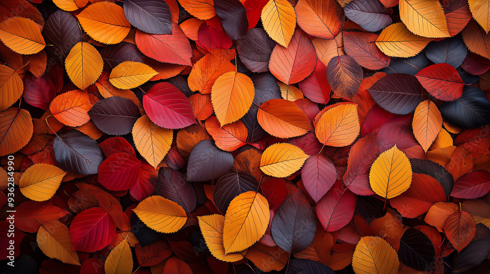 A close up of a pile of autumn leaves with a variety of colors A close up of a pile of autumn leaves with a variety of colors