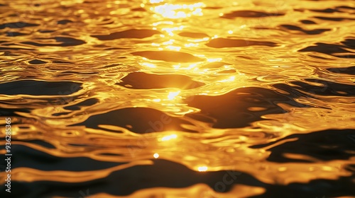 Close-up of water ripples reflecting the golden light of the setting sun.