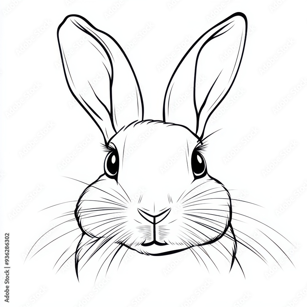 Outline illustration of a black and white bunny for drawing and coloring on white background Outline illustration of a black and white bunny for drawing and coloring on white background