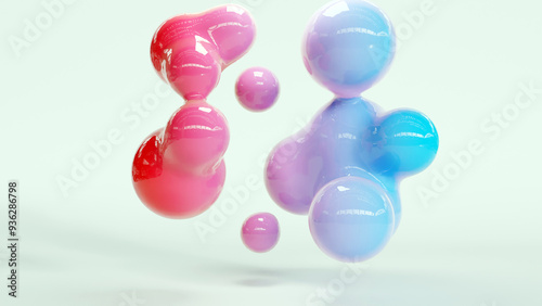 Fototapeta Naklejka Na Ścianę i Meble -  organic shapes. Morphing colorful blobs, Abstract 3d background. Liquid flowing colors. soap bubbles, metaballs. drops, Liquid gradient, flowing spheres, substance, nanoparticles, loop, 3d render