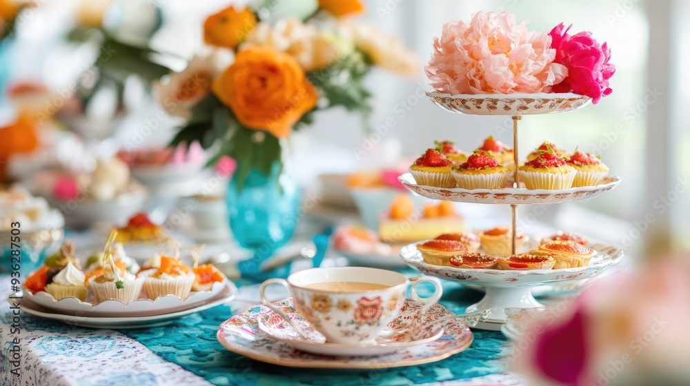 Fototapeta premium cake with candles and flowers