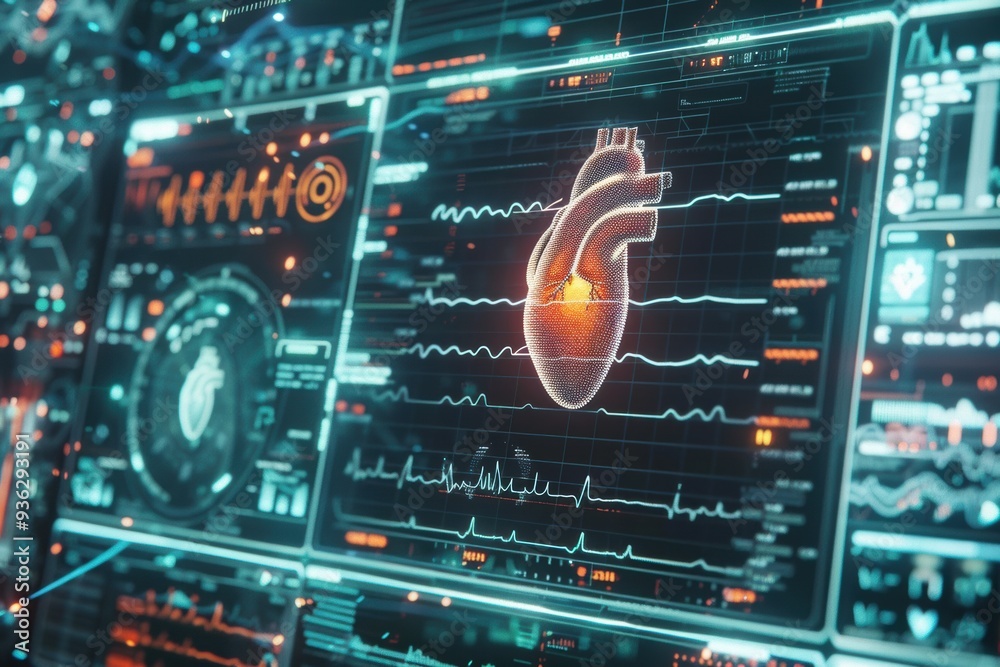 Heartbeat concept with a digital waveform and a glowing heart, symbolizing life. Heartbeat concept with a digital waveform and a glowing heart, symbolizing life.