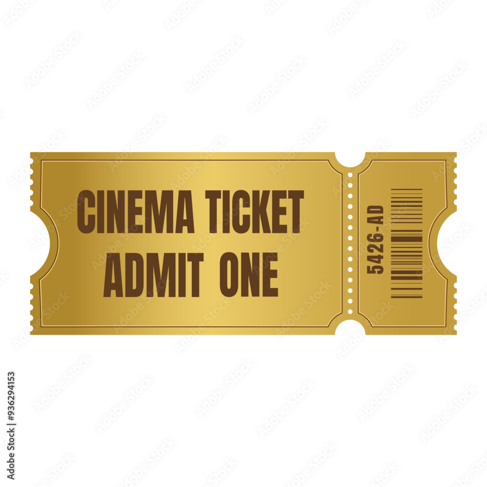 Golden cinema ticket template. Vector illustration Golden cinema ticket template. Vector illustration