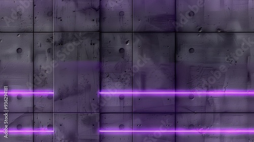 Fototapeta Naklejka Na Ścianę i Meble -  Sci-fi concrete wall with purple glowing lines, clear lines