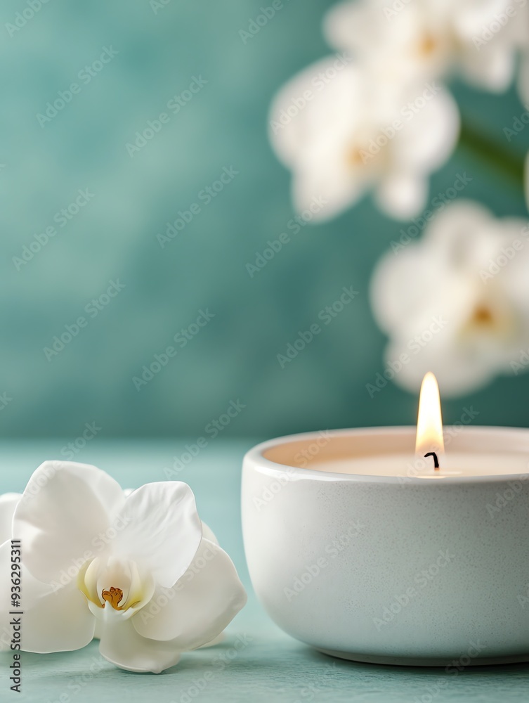 Spa relaxation with white towels, orchid, and candles. Spa relaxation with white towels, orchid, and candles.