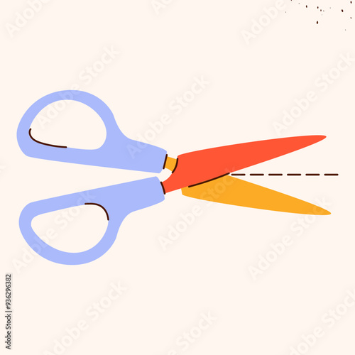 Isolated open scissors symbol. Scissors cutting paper,scissoring, shear concept.kid scissors sign.Hand drawn Vector illustration EPS 10
