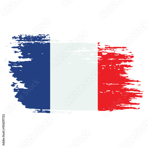 Grunge Brush Stroke France Flag On White Background Vector Design.