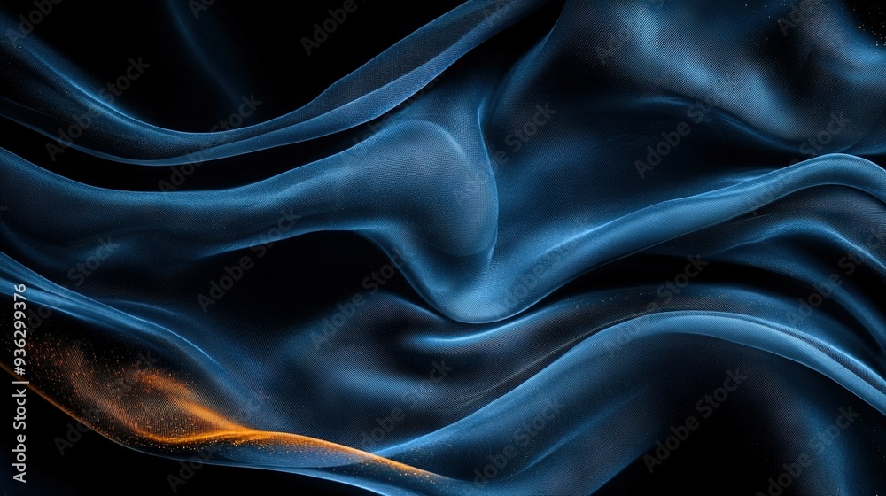 Fototapeta premium Black background with blue and orange wave pattern on both sides of the image