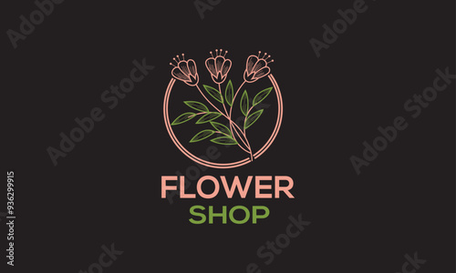 Flower shop logo template, stylized vector symbol