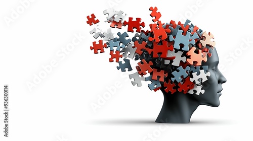 Wallpaper Mural Profile of a human head made from colorful puzzle pieces, symbolizing complex thought, copy space for text, Torontodigital.ca