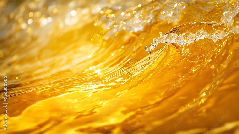 Close-up of a golden wave, reflecting sunlight. Close-up of a golden wave, reflecting sunlight.