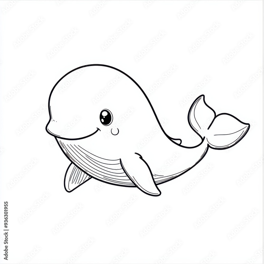 Outline illustration of a black and white whale for drawing and coloring on white background Outline illustration of a black and white whale for drawing and coloring on white background