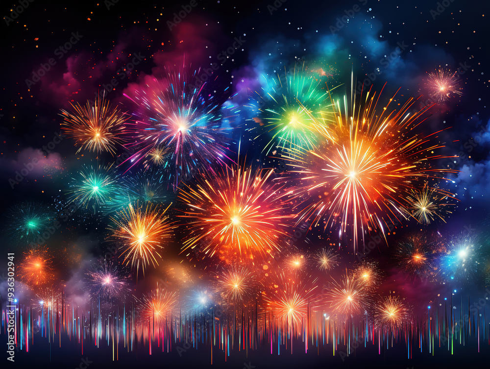 Naklejka premium Holiday fireworks background.