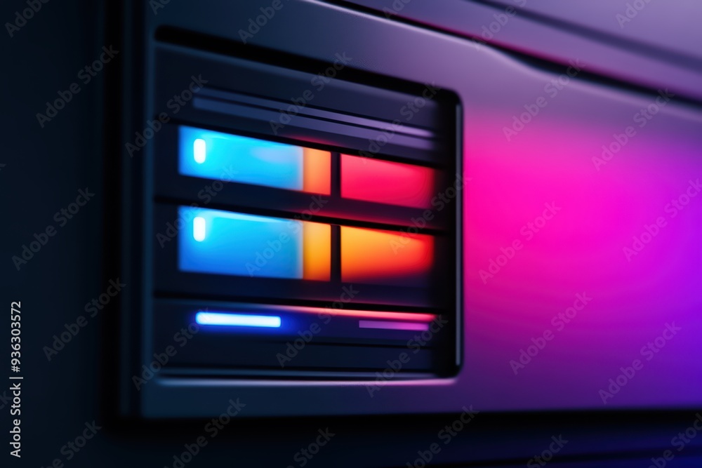 A close-up view of a modern server with illuminated status lights, showcasing vibrant colors that enhance its technological appeal. A close-up view of a modern server with illuminated status lights, showcasing vibrant colors that enhance its technological appeal.