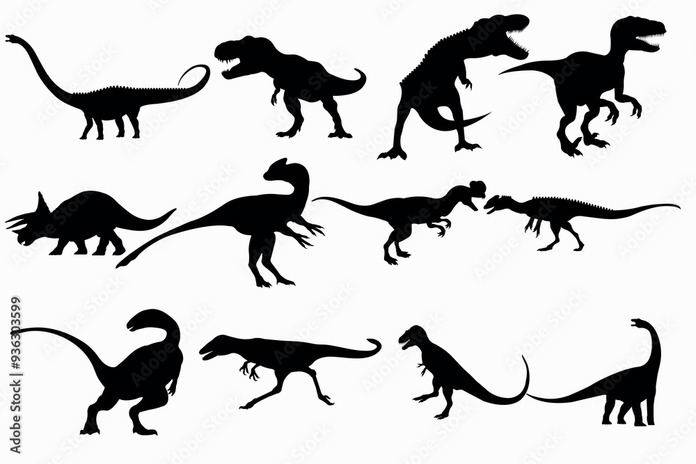 Dinosaur silhouettes set. Vector illustration isolated on white background Dinosaur silhouettes set. Vector illustration isolated on white background