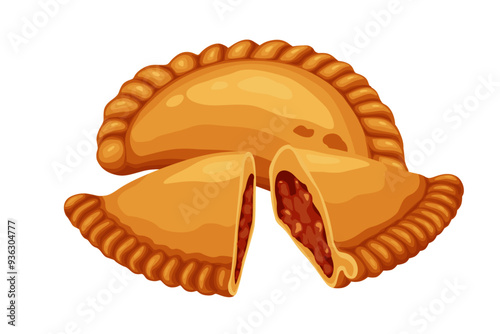 Curry puff,Argentine empanada isolated on white background. Vector eps 10