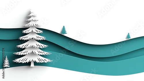 A charming winter landscape featuring white trees and teal waves, perfect for seasonal decor and festive designs. photo