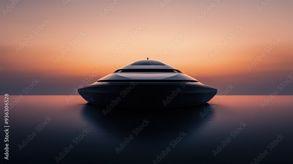 A sleek yacht silhouetted against a beautiful sunset, reflecting tranquility on calm waters. A sleek yacht silhouetted against a beautiful sunset, reflecting tranquility on calm waters.