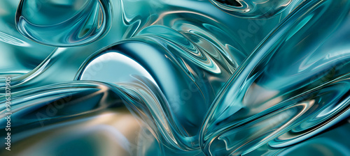 Wallpaper Mural Fluid abstract turquoise waves with liquid metal texture,perfect for creating dynamic backgrounds in digital design,enhancing product advertisements,adding an elegant touch to corporate presentations Torontodigital.ca