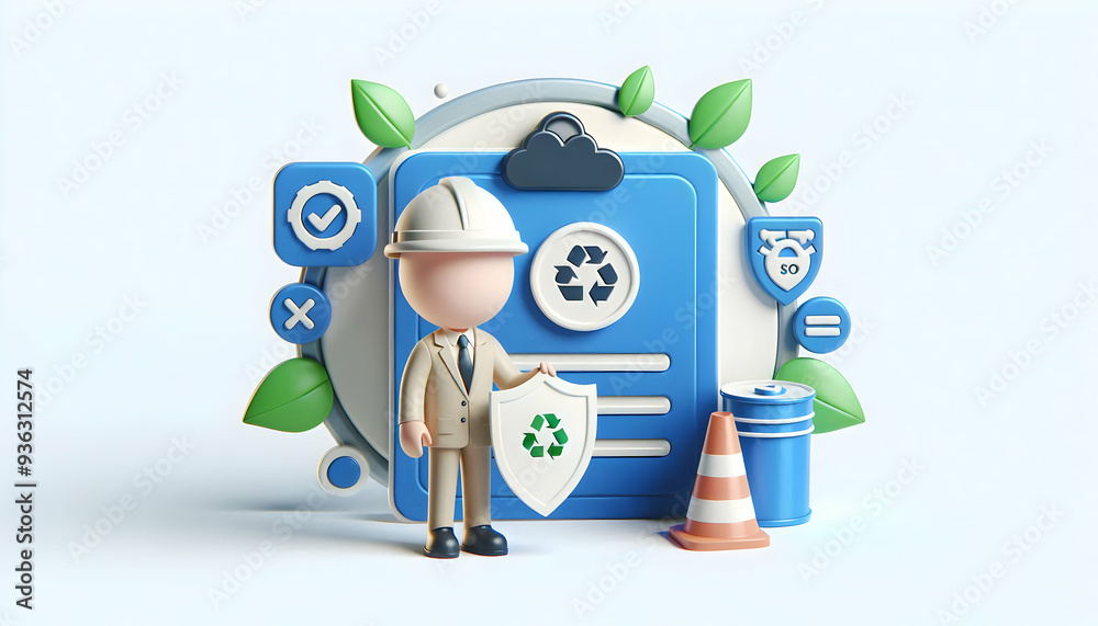 3d Flat icon as Environmental Health and Safety Officer with Shield and ...
