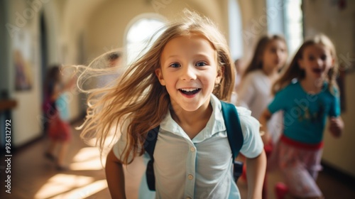 schoolchildren run out of school after lessons