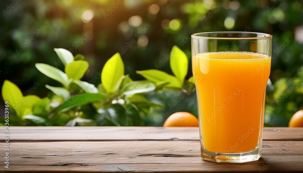 Glass of orange juice on wooden table. Glass of orange juice on wooden table.