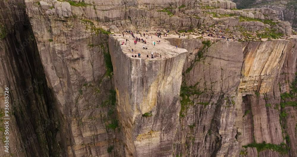 Epic Aerial View of Preikestolen or Pulpit Rock, Norway. Incredible 600m Cliff. Top Norwegian Hiking Destination Epic Aerial View of Preikestolen or Pulpit Rock, Norway. Incredible 600m Cliff. Top Norwegian Hiking Destination