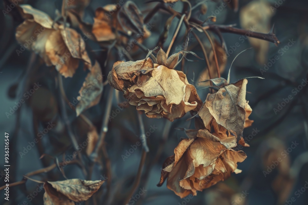 photo depicting a dried-up plant with wilted leaves and faded petals, symbolizing resilience photo depicting a dried-up plant with wilted leaves and faded petals, symbolizing resilience