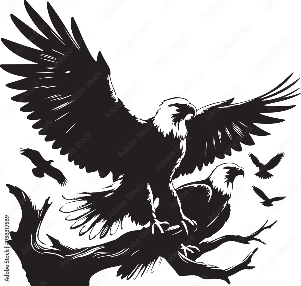 Obraz premium Majestic Eagle Bird Vector art Illustration and silhouettes style with white background