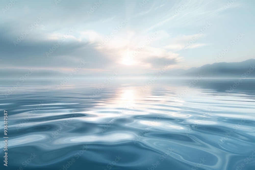 Fototapeta premium photo illustrating a serene and mystical waterscape, where ethereal light and calm waters create