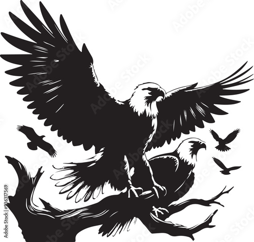 Majestic Eagle Bird Vector art Illustration and silhouettes style with white background