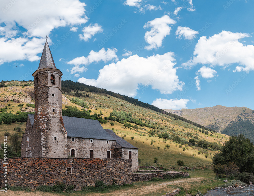 Fototapeta premium Majestic valley with mountains, waterfall