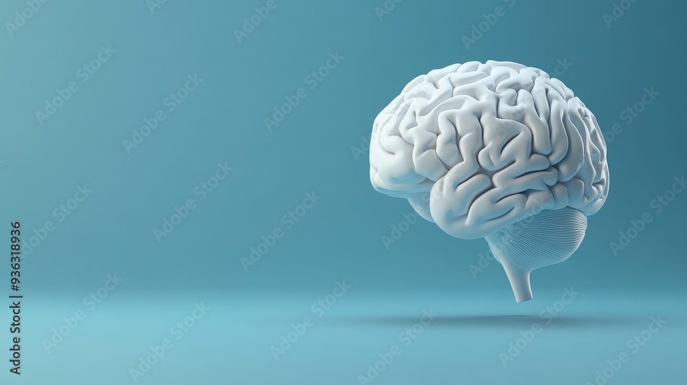 Brain health concept represented by a 3D model on a blue backdrop. Brain health concept represented by a 3D model on a blue backdrop.