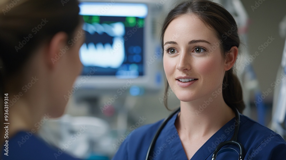 Fototapeta premium A nurse anesthetist discussing anesthesia plans with a patient before surgery, showcasing empathy and professionalism