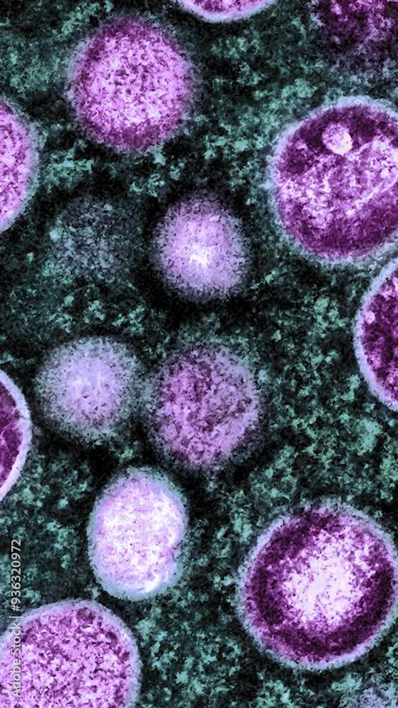 Vertical microscopic video illustration of mpox monkeypox virus - Zoom out Vertical microscopic video illustration of mpox monkeypox virus - Zoom out