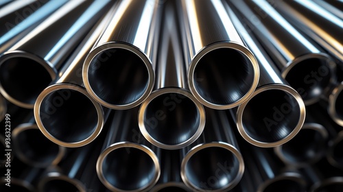 Stack of Stainless Steel Pipes - Industrial Precision and Durable Metal Tubing for Manufacturing and Construction