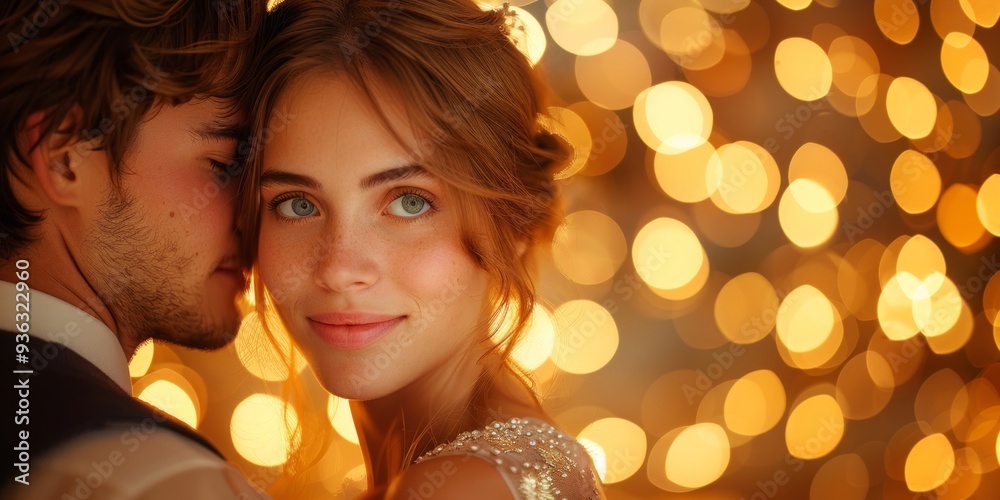 Romantic Couple Posing with Bokeh Lights Romantic Couple Posing with Bokeh Lights