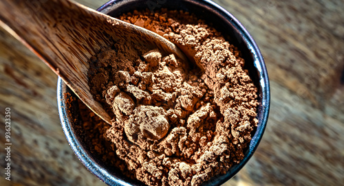 Wallpaper Mural Bowl of cocoa powder on wooden table Torontodigital.ca