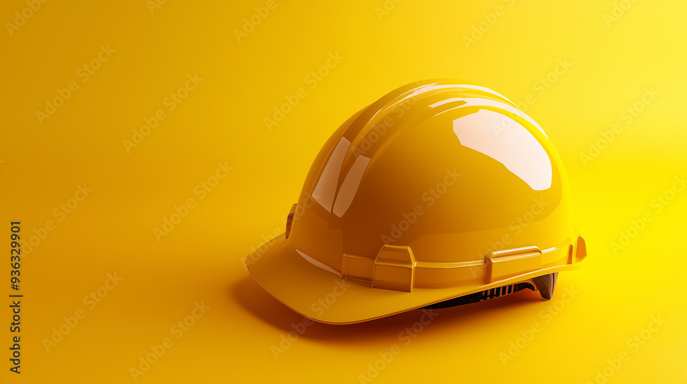 Yellow hard hat sitting on yellow background representing construction industry Yellow hard hat sitting on yellow background representing construction industry