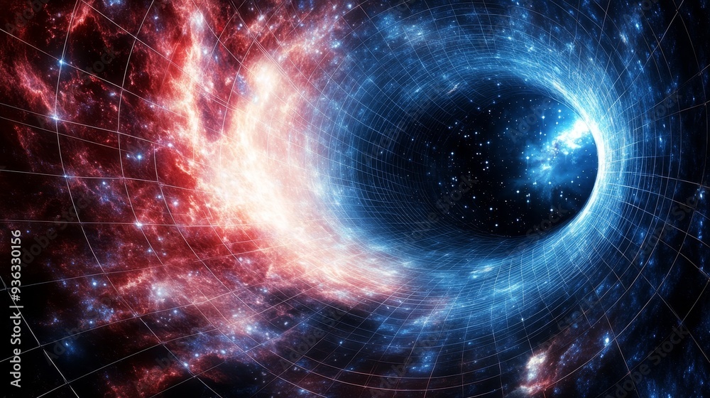 Cosmic Grid A Perspective of a Curved Spacetime a Gridded Tunnel Through the Stars in Red and Blue Hues Cosmic Grid A Perspective of a Curved Spacetime a Gridded Tunnel Through the Stars in Red and Blue Hues