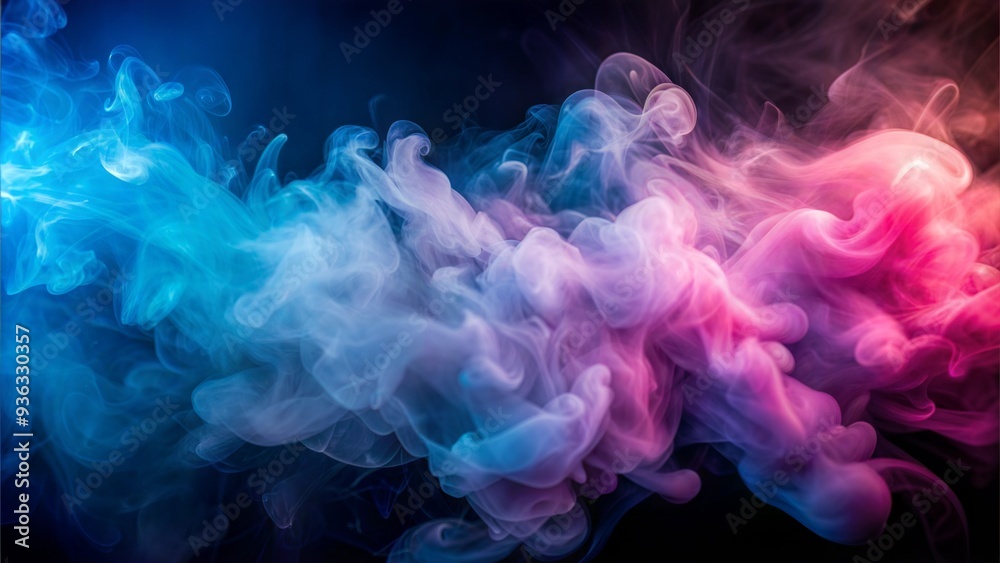 Obraz premium Colorful smoke swirls, vibrant abstract fog, blue and pink haze