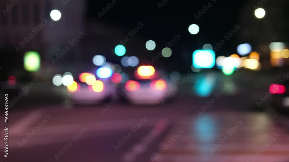 police bokeh flash lights in the night city